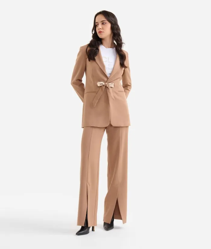 Woman Coats and Jackets Alviero Martini Stretch Fabric Jacket With Geo Classic Waist Ties Camel