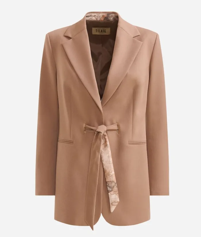 Woman Coats and Jackets Alviero Martini Stretch Fabric Jacket With Geo Classic Waist Ties Camel
