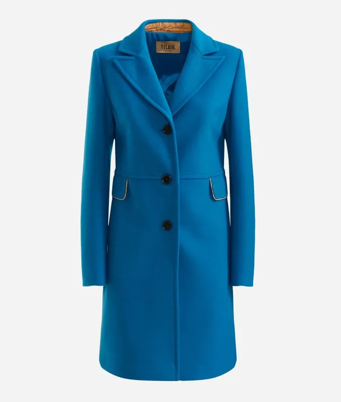 Woman Coats and Jackets Alviero Martini Velour Midi Coat Prussian Blue