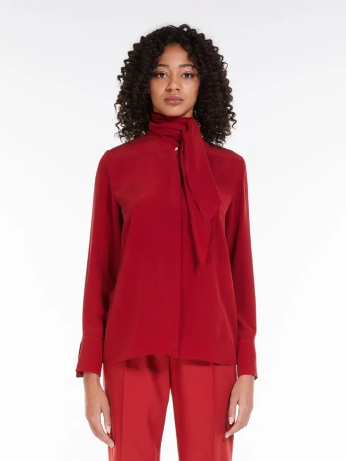 Woman Crepe De Chine Shirt Red Maxmara Shirts And Tops