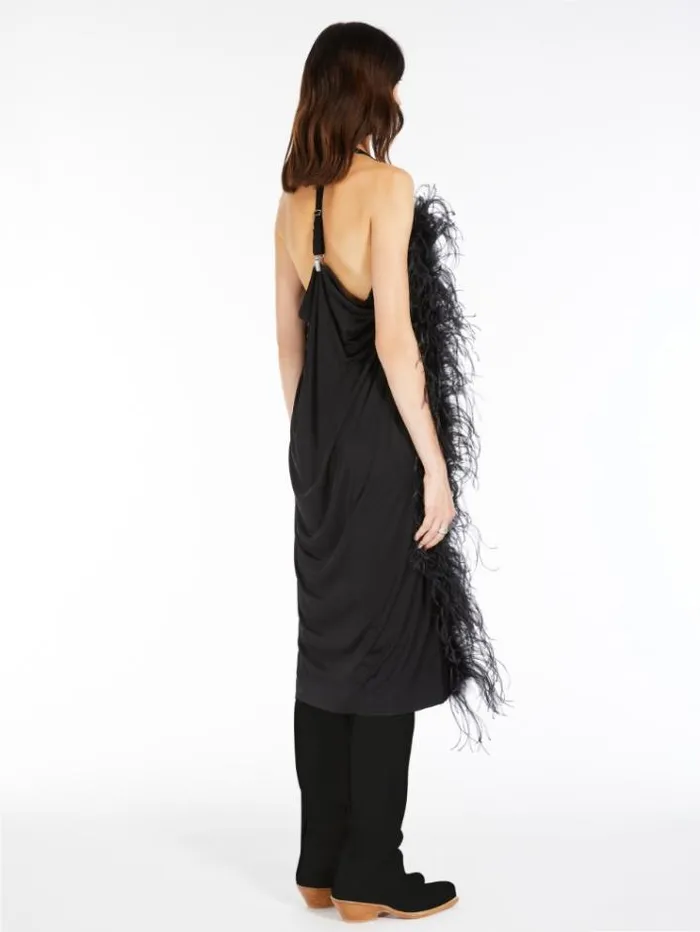 Woman Feather Boaadorned Shiny Jersey Dress Black Maxmara Dresses Woman Feather Boaadorned Shiny Jersey Dress Black Maxmara Dresses