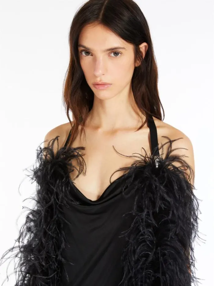 Woman Feather Boaadorned Shiny Jersey Dress Black Maxmara Dresses Woman Feather Boaadorned Shiny Jersey Dress Black Maxmara Dresses