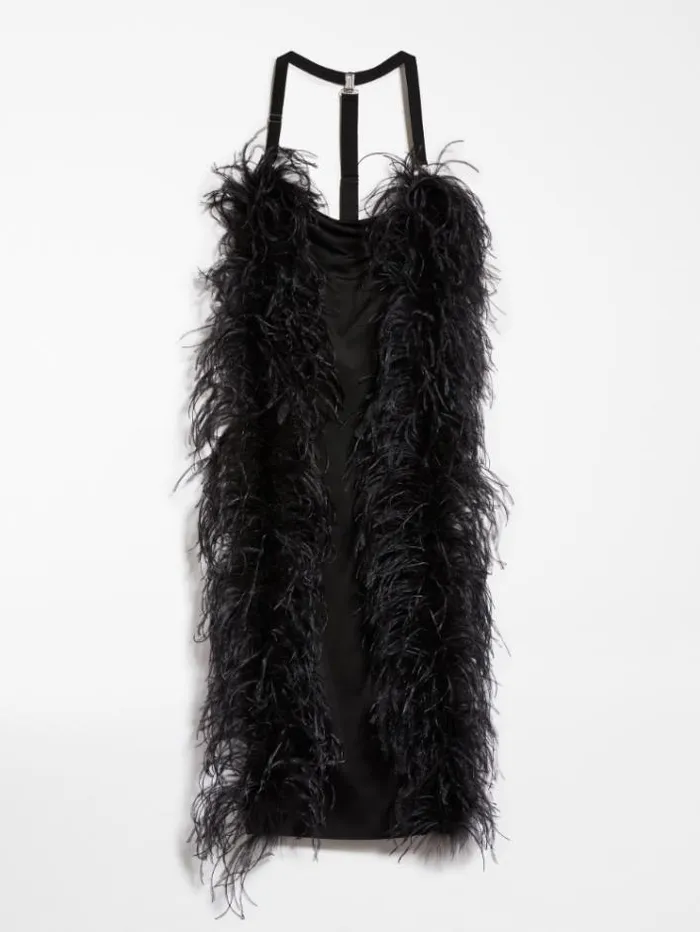Woman Feather Boaadorned Shiny Jersey Dress Black Maxmara Dresses Woman Feather Boaadorned Shiny Jersey Dress Black Maxmara Dresses