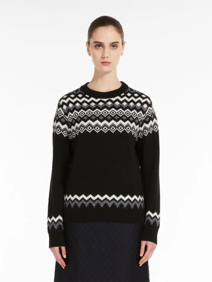 Woman Jacquard Alpaca And Wool Sweater Black Maxmara Knitwear And Sweatshirts Woman Jacquard Alpaca And Wool Sweater Black Maxmara Knitwear And Sweatshirts