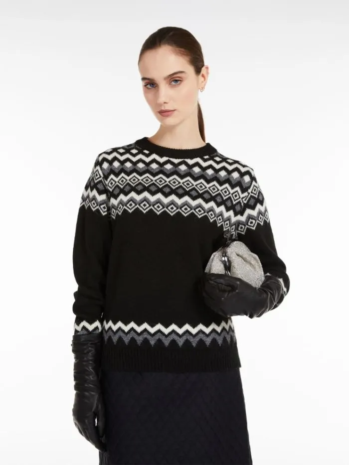 Woman Jacquard Alpaca And Wool Sweater Black Maxmara Knitwear And Sweatshirts Woman Jacquard Alpaca And Wool Sweater Black Maxmara Knitwear And Sweatshirts