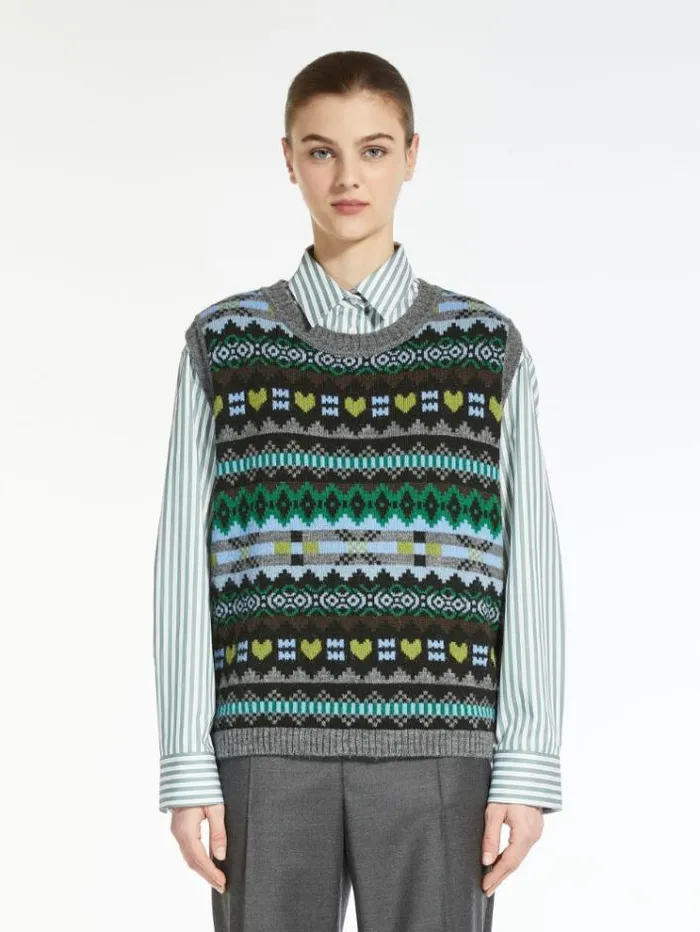 Woman Jacquardknit Wool And Alpaca Gilet Green Maxmara Knitwear And Sweatshirts Woman Jacquardknit Wool And Alpaca Gilet Green Maxmara Knitwear And Sweatshirts
