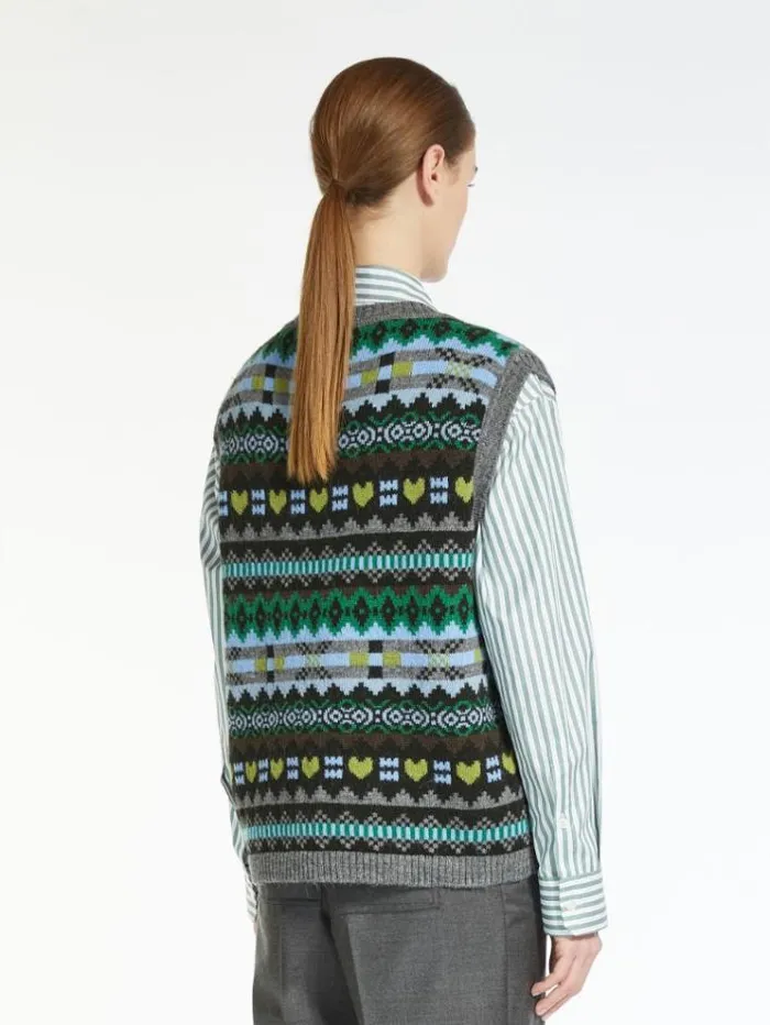 Woman Jacquardknit Wool And Alpaca Gilet Green Maxmara Knitwear And Sweatshirts Woman Jacquardknit Wool And Alpaca Gilet Green Maxmara Knitwear And Sweatshirts