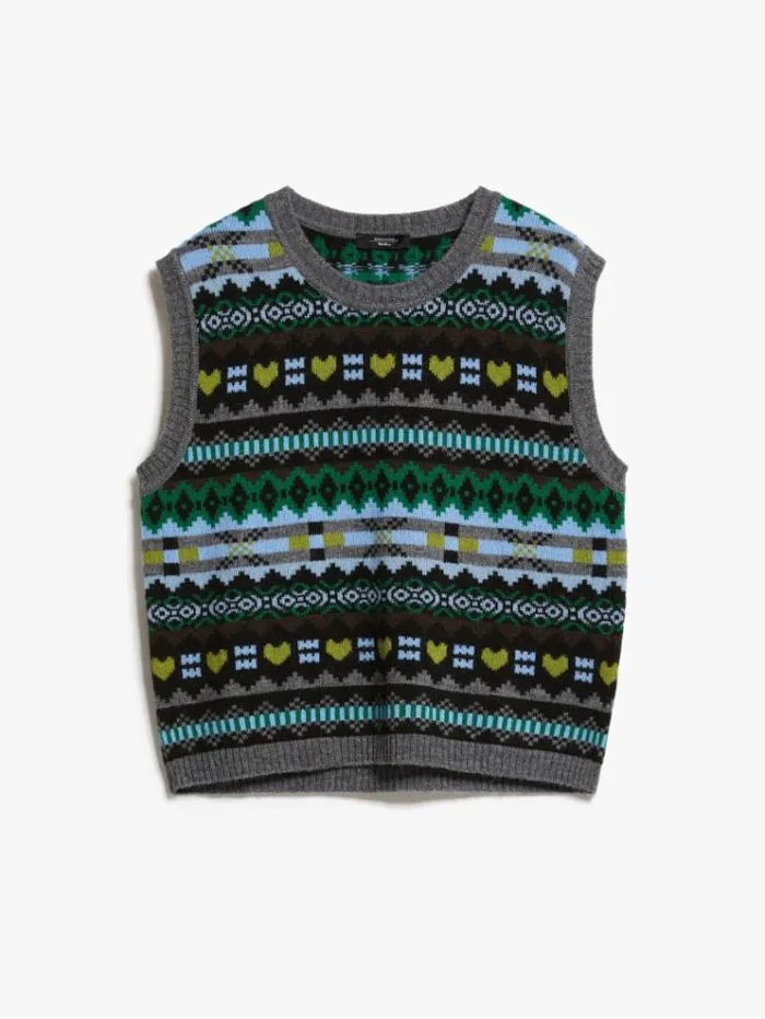 Woman Jacquardknit Wool And Alpaca Gilet Green Maxmara Knitwear And Sweatshirts Woman Jacquardknit Wool And Alpaca Gilet Green Maxmara Knitwear And Sweatshirts
