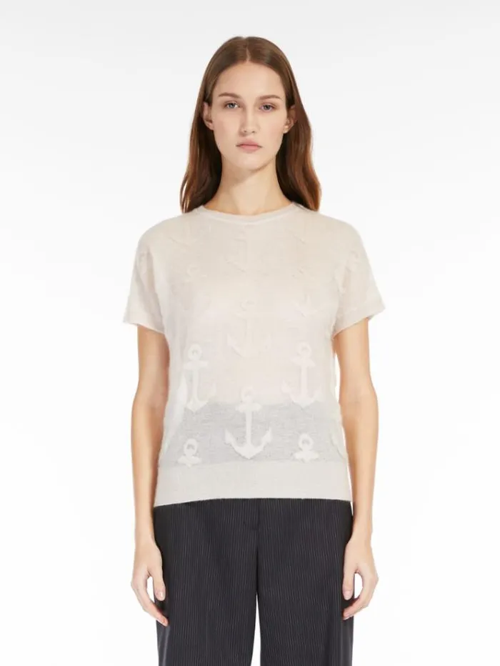 Woman Jacquard Mohair Gauze Sweater Beige Maxmara Knitwear And Sweatshirts