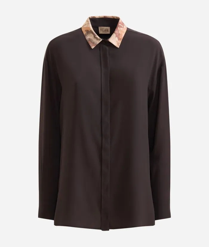 Woman Knitwears Shirts and Tops Alviero Martini Crpe De Chine Shirt With Geo Classic Collar Chocolate