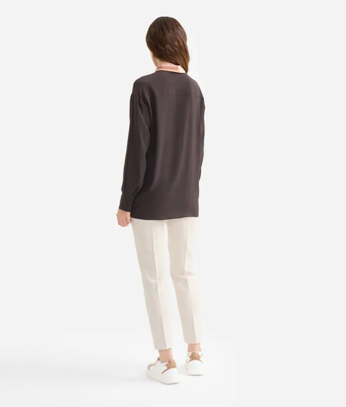 Woman Knitwears Shirts and Tops Alviero Martini Crpe De Chine Shirt With Geo Classic Collar Chocolate