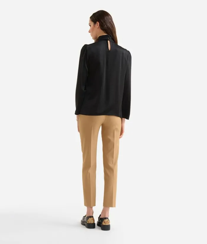 Woman Knitwears Shirts and Tops Alviero Martini Fluid Satin Blouse With Geo Classic Print Scarf Detail Black