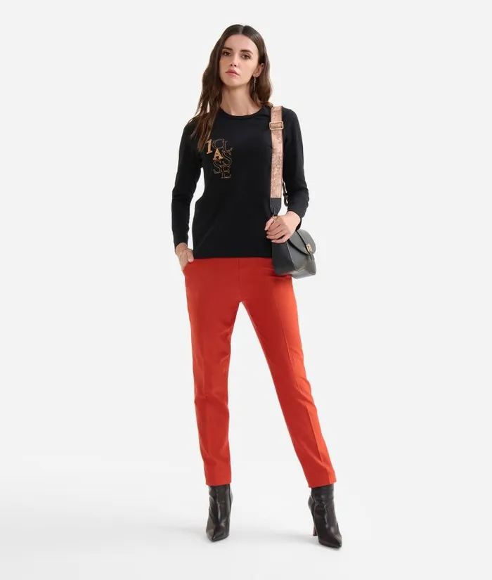 Woman Knitwears Shirts and Tops Alviero Martini Stretch Cotton Jersey TShirt With Logo Embroidery Black Woman Knitwears Shirts and Tops Alviero Martini Stretch Cotton Jersey TShirt With Logo Embroidery Black