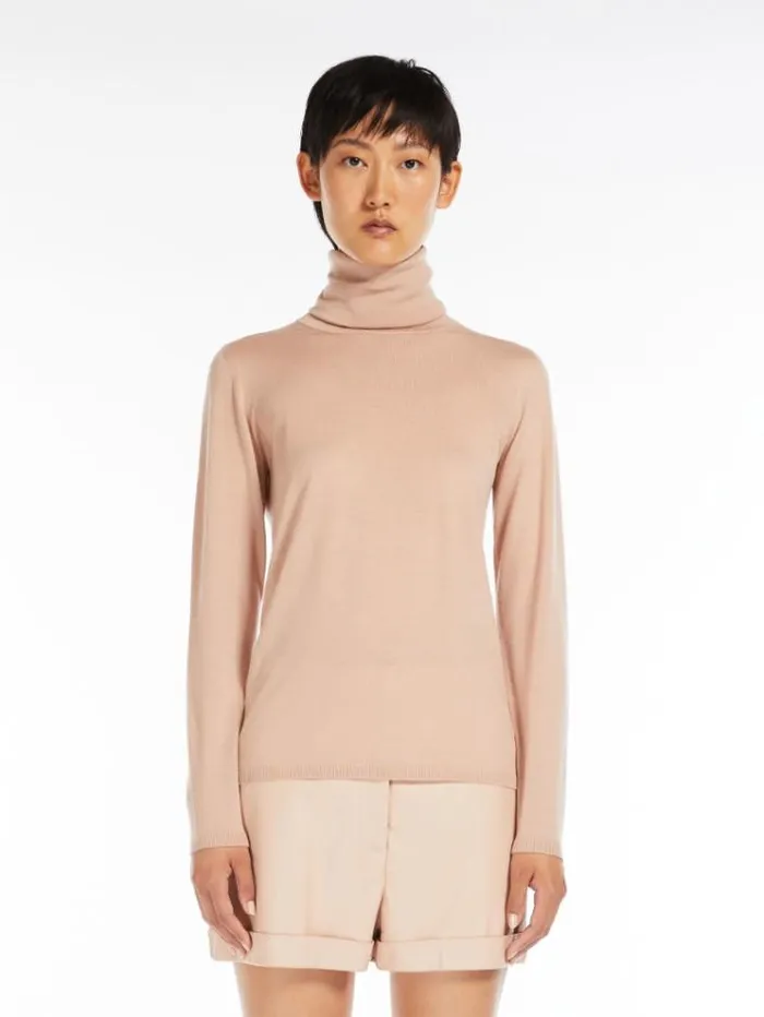 Woman Lightweight Wool Turtleneck Pink Maxmara Knitwear And Sweatshirts