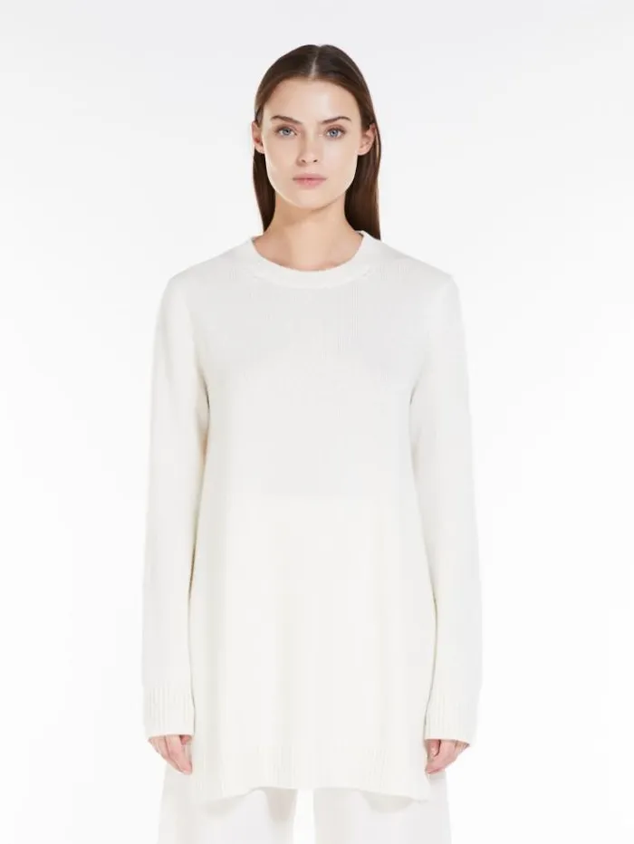 Woman Long Cashmere Pullover White Maxmara Knitwear And Sweatshirts