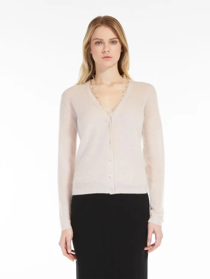 Woman Mohair And Wool Yarn Cardigan Powder Maxmara Knitwear And Sweatshirts