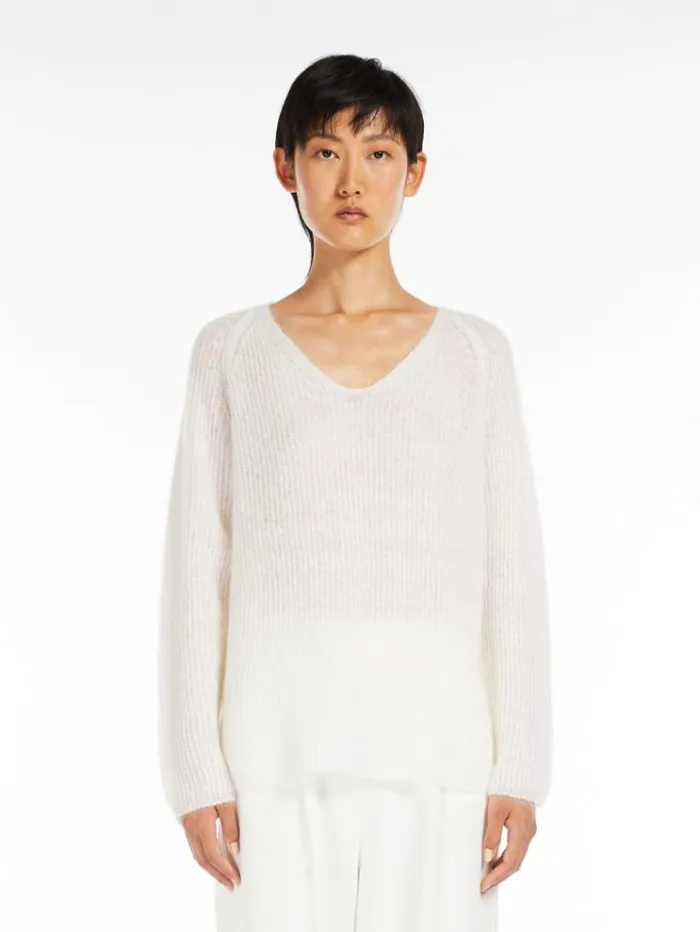 Woman Mohair Yarn Sweater White Maxmara Knitwear And Sweatshirts