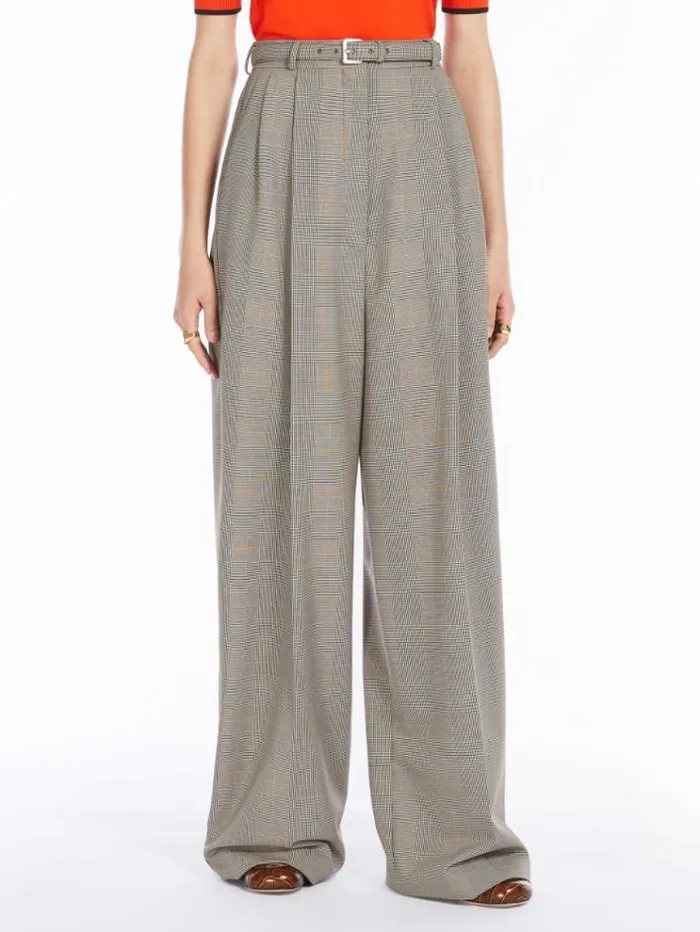 Woman Oversized Glen Plaid Trousers Beige Golden Maxmara Trousers