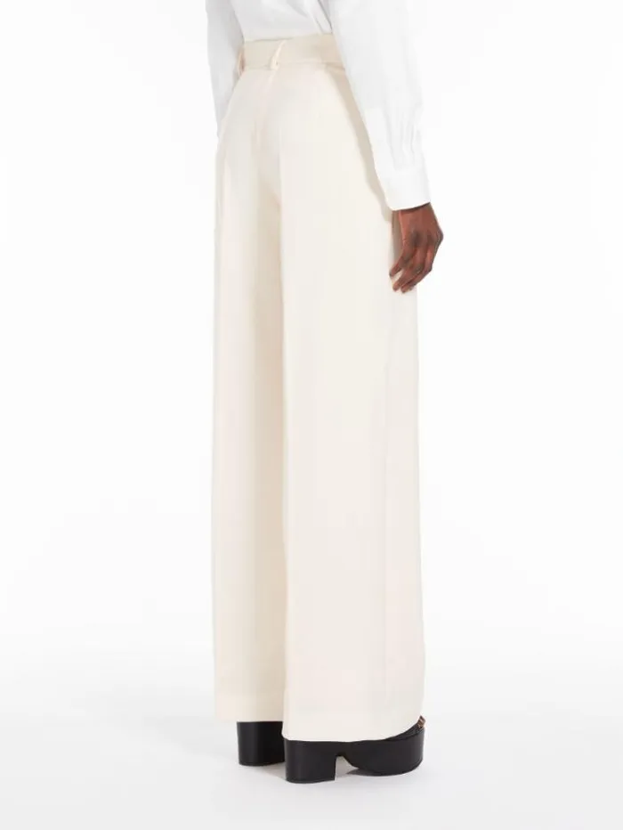 Woman Palazzo Trousers In Wool Ivory Maxmara Trousers Woman Palazzo Trousers In Wool Ivory Maxmara Trousers