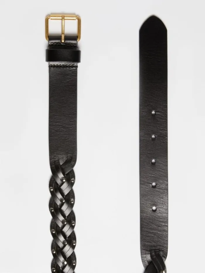 Woman Plaited Leather Belt Black Maxmara Belts
