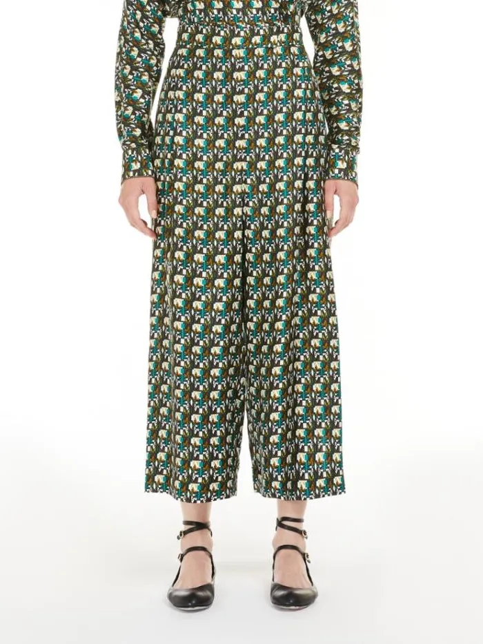 Woman Printed Silk Cropped Trousers Black Maxmara Trousers