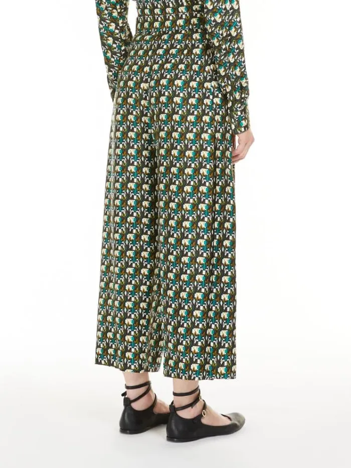 Woman Printed Silk Cropped Trousers Black Maxmara Trousers Woman Printed Silk Cropped Trousers Black Maxmara Trousers