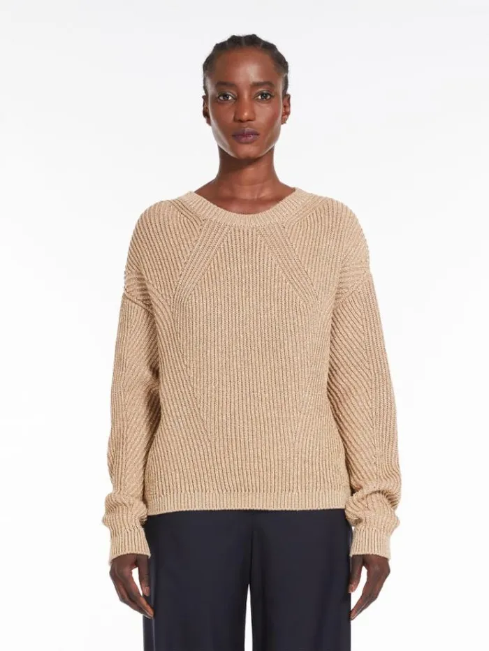 Woman Ribknit Lurex Yarn Sweater Light Gold Maxmara Knitwear And Sweatshirts