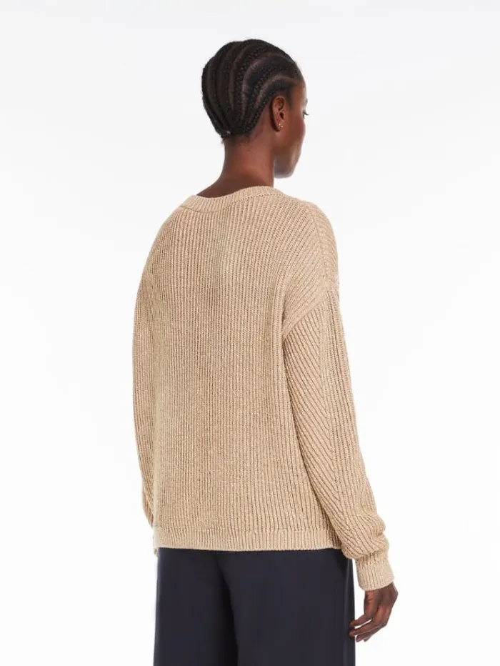 Woman Ribknit Lurex Yarn Sweater Light Gold Maxmara Knitwear And Sweatshirts Woman Ribknit Lurex Yarn Sweater Light Gold Maxmara Knitwear And Sweatshirts