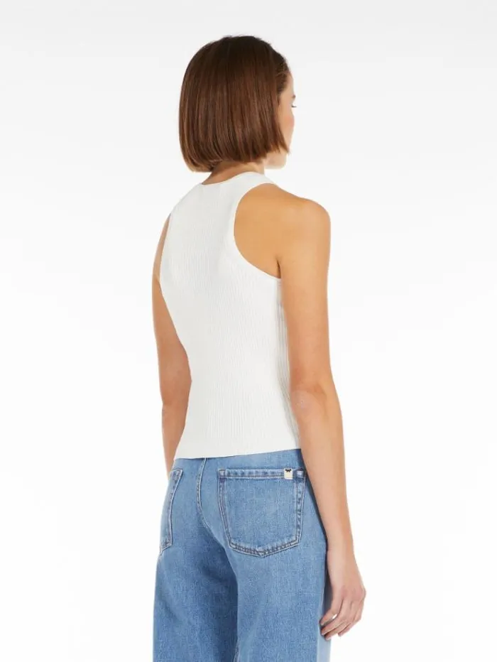 Woman Ribbed Top In Stretch Knit White Maxmara Knitwear And Sweatshirts Woman Ribbed Top In Stretch Knit White Maxmara Knitwear And Sweatshirts