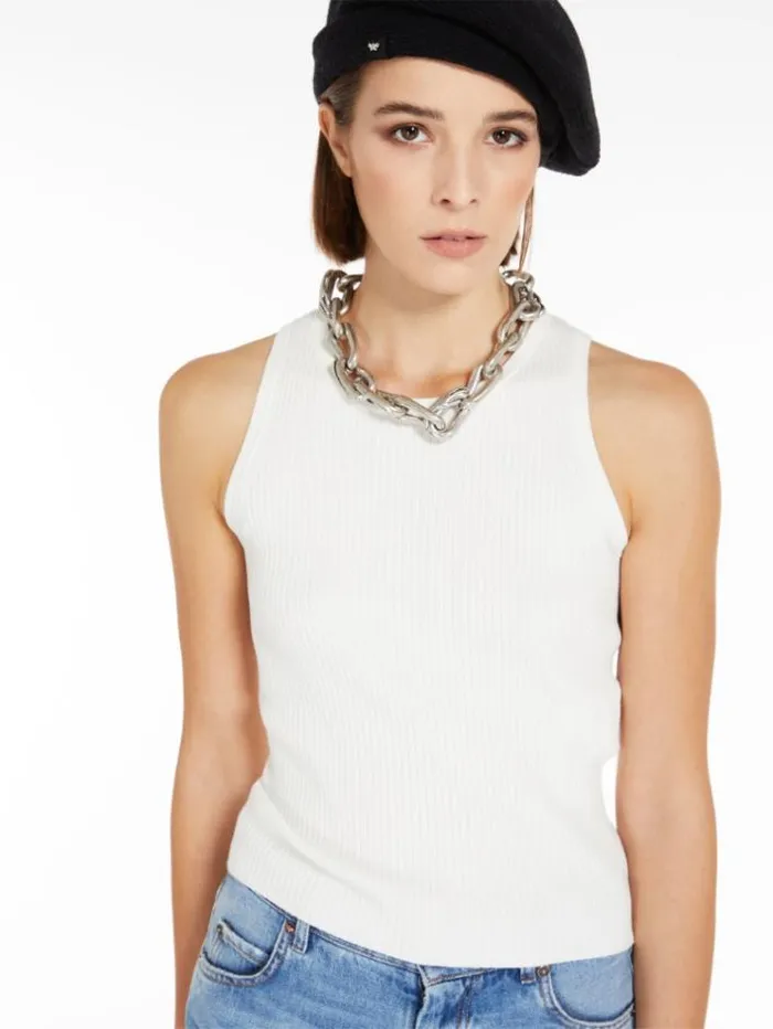 Woman Ribbed Top In Stretch Knit White Maxmara Knitwear And Sweatshirts Woman Ribbed Top In Stretch Knit White Maxmara Knitwear And Sweatshirts