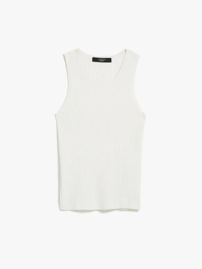 Woman Ribbed Top In Stretch Knit White Maxmara Knitwear And Sweatshirts Woman Ribbed Top In Stretch Knit White Maxmara Knitwear And Sweatshirts
