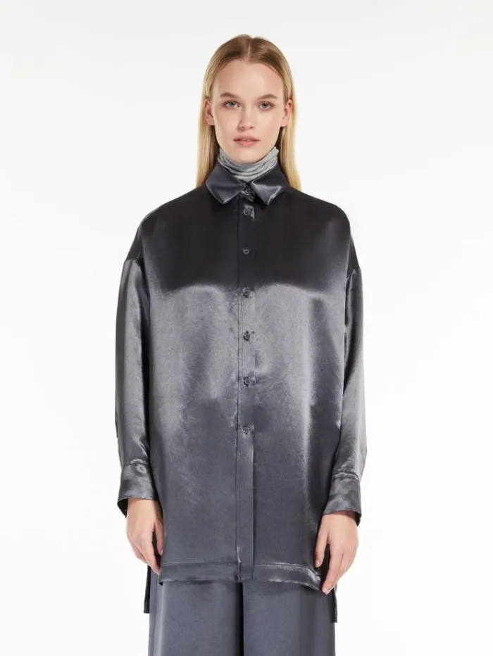 Woman Satin Shirt Dark Grey Maxmara Shirts And Tops