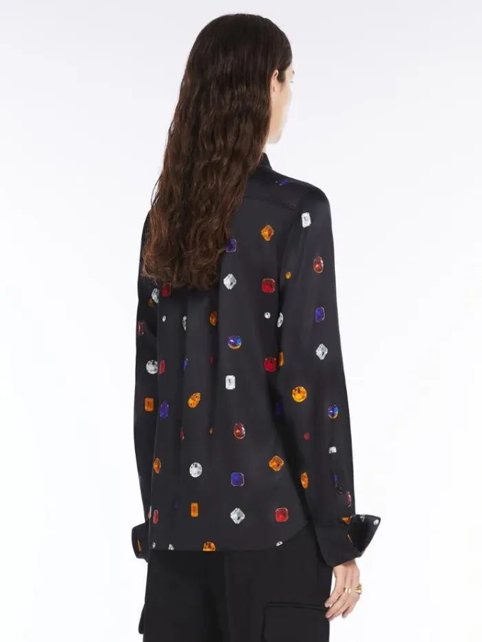 Woman Satin Shirt Printed With Gem Pattern Black Maxmara Shirts And Tops Woman Satin Shirt Printed With Gem Pattern Black Maxmara Shirts And Tops