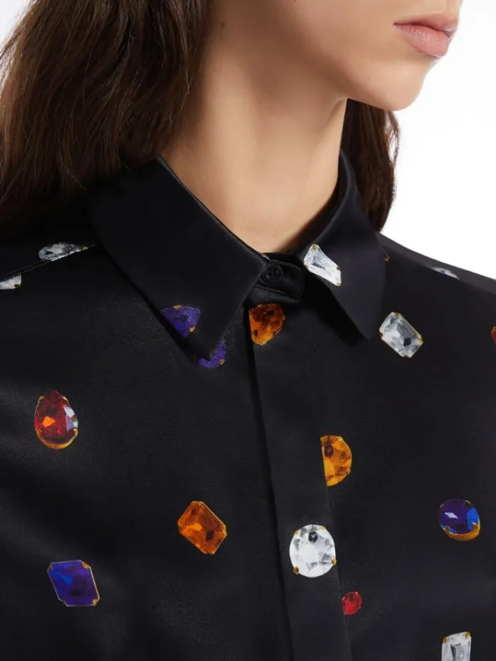 Woman Satin Shirt Printed With Gem Pattern Black Maxmara Shirts And Tops Woman Satin Shirt Printed With Gem Pattern Black Maxmara Shirts And Tops