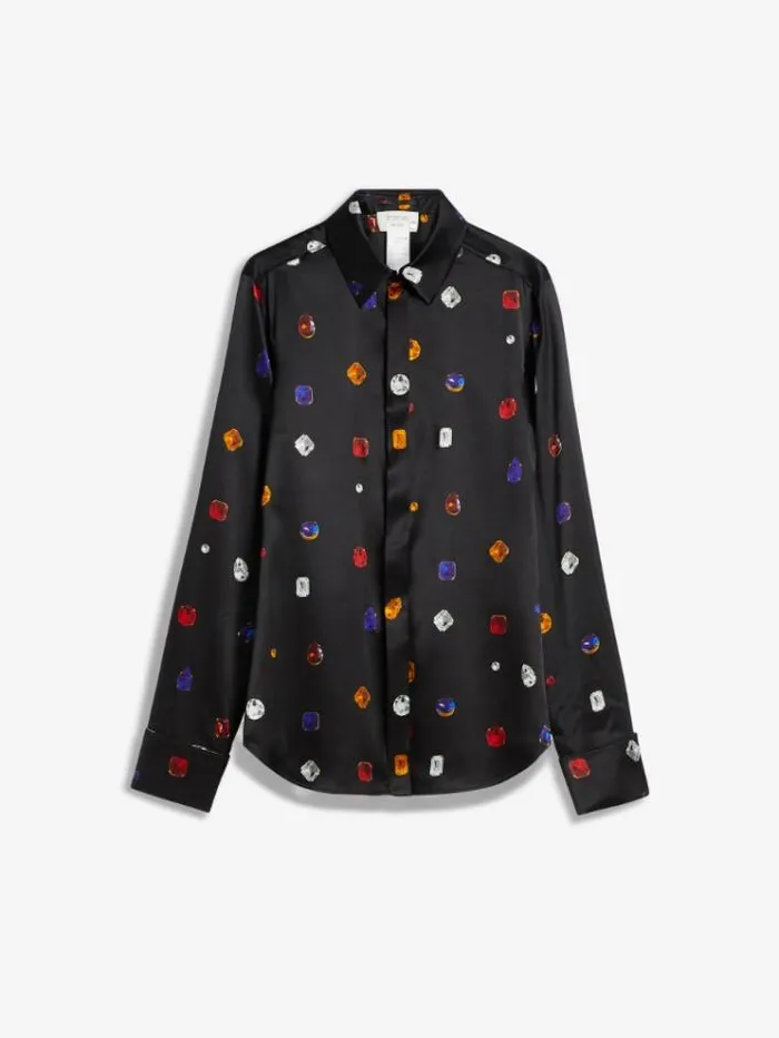 Woman Satin Shirt Printed With Gem Pattern Black Maxmara Shirts And Tops Woman Satin Shirt Printed With Gem Pattern Black Maxmara Shirts And Tops