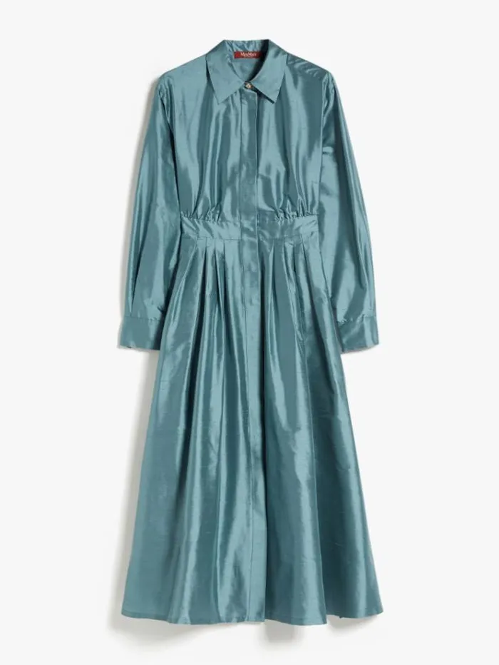 Woman Shantung Shirt Dress Light Blue Maxmara Dresses Woman Shantung Shirt Dress Light Blue Maxmara Dresses