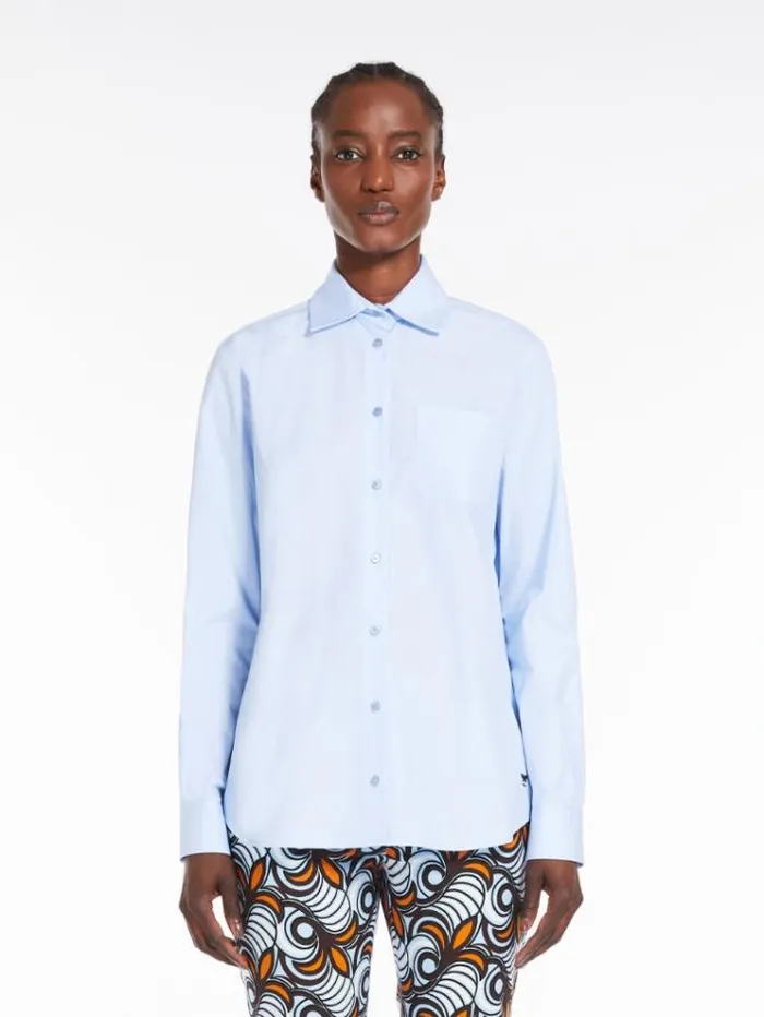 Woman Shirt In Cotton Poplin Light Blue Maxmara Shirts And Tops