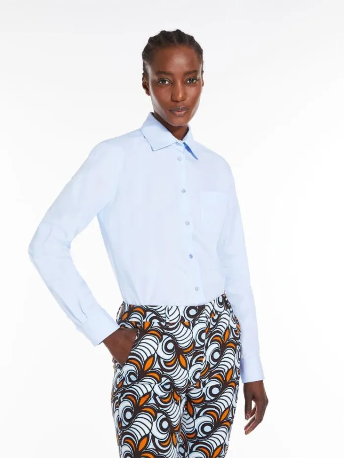 Woman Shirt In Cotton Poplin Light Blue Maxmara Shirts And Tops Woman Shirt In Cotton Poplin Light Blue Maxmara Shirts And Tops