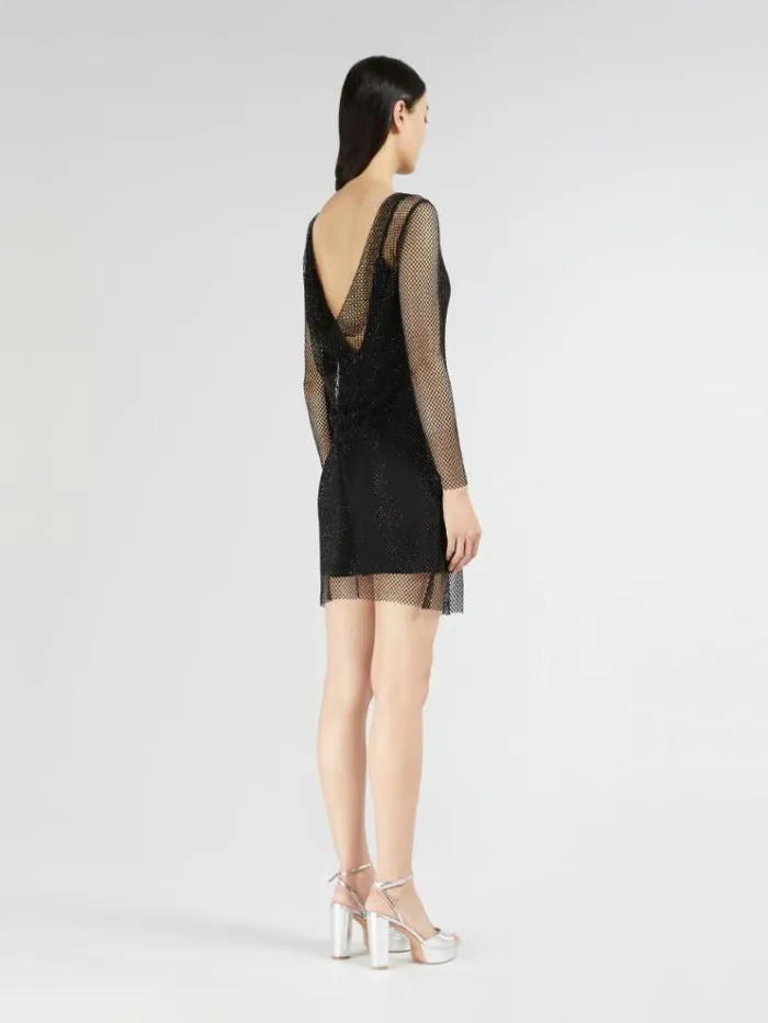Woman Short Embroidered Mesh Dress With Crystals Black Maxmara Bridal Clothing Woman Short Embroidered Mesh Dress With Crystals Black Maxmara Bridal Clothing