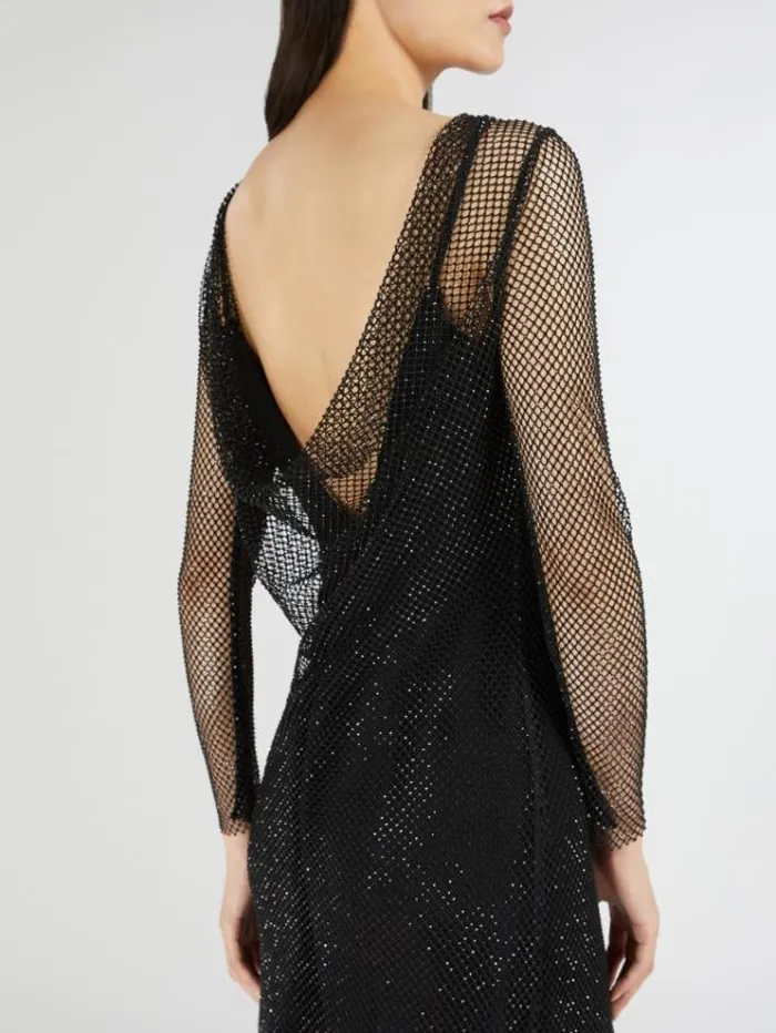 Woman Short Embroidered Mesh Dress With Crystals Black Maxmara Bridal Clothing Woman Short Embroidered Mesh Dress With Crystals Black Maxmara Bridal Clothing