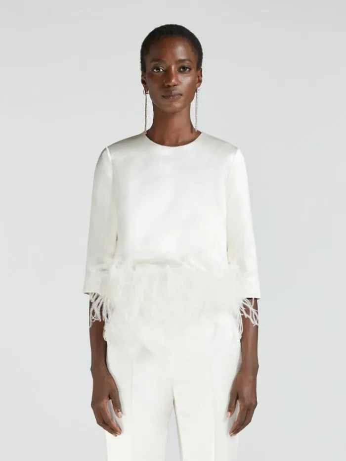 Woman Silk And Viscose Blouse Optical White Maxmara Bridal Clothing