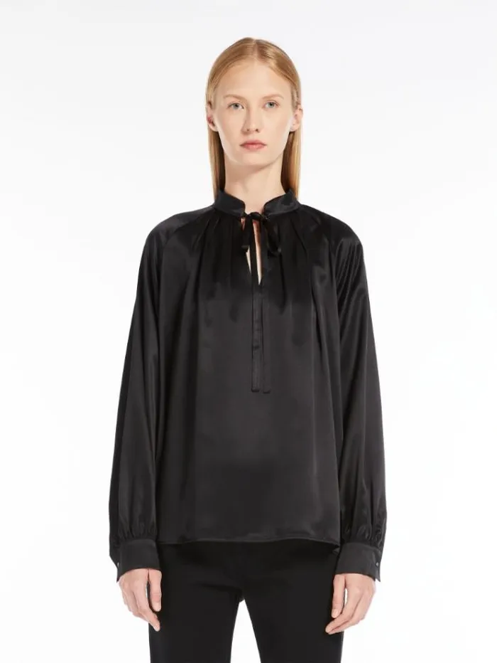 Woman Silk Satin Shirt Black Maxmara Shirts And Tops