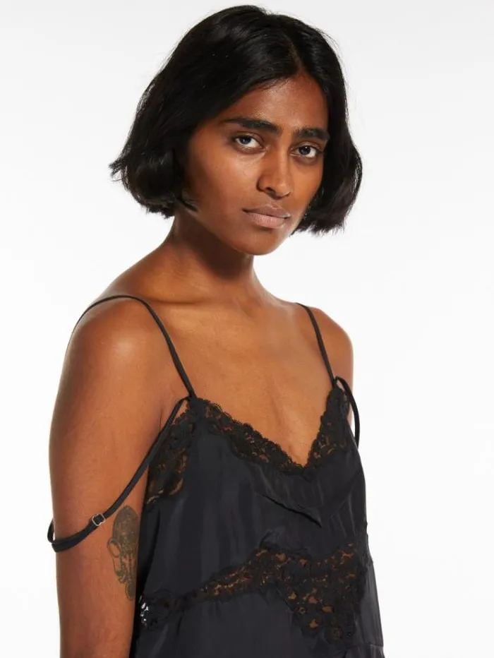 Woman Slip Dress With Lace Black Maxmara Dresses Woman Slip Dress With Lace Black Maxmara Dresses