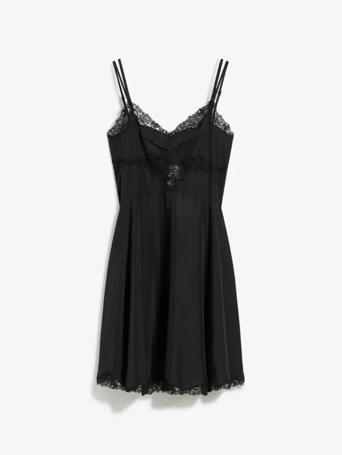 Woman Slip Dress With Lace Black Maxmara Dresses Woman Slip Dress With Lace Black Maxmara Dresses