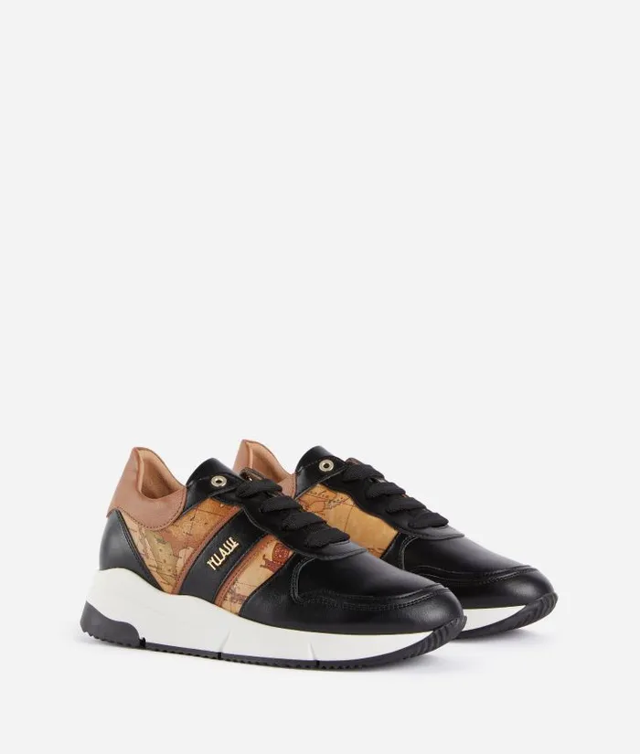 Woman Sneakers Alviero Martini Faux Napa Leather Running Shoes With Logo And Geo Classic Details Black