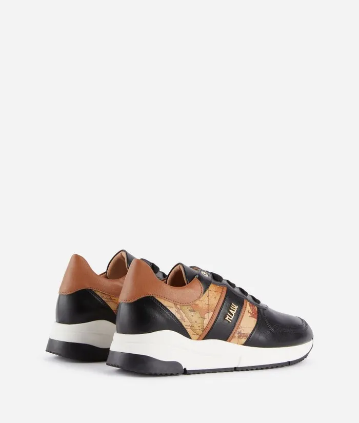 Woman Sneakers Alviero Martini Faux Napa Leather Running Shoes With Logo And Geo Classic Details Black