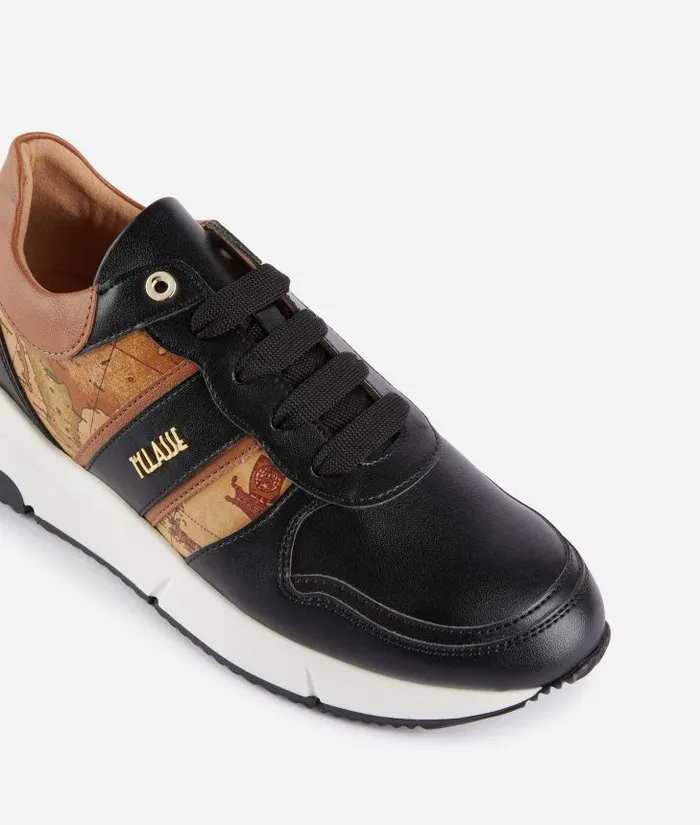 Woman Sneakers Alviero Martini Faux Napa Leather Running Shoes With Logo And Geo Classic Details Black