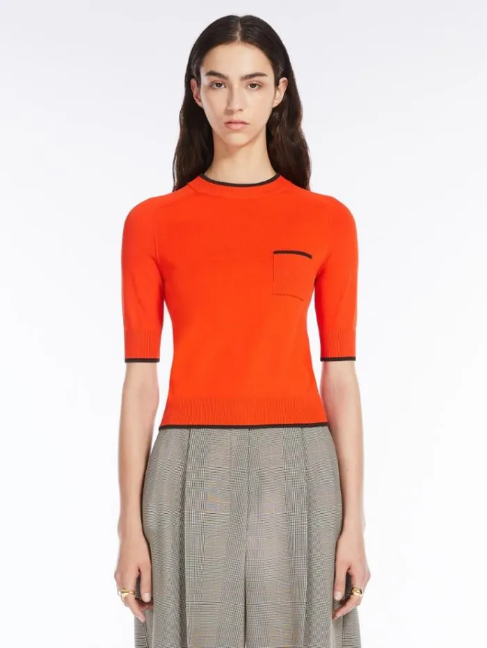 Woman Stretch Knit Tshirt Red Orange Maxmara Knitwear And Sweatshirts