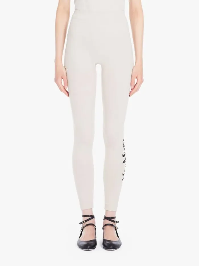 Woman Technical Fabric Logo Leggings White Maxmara Hosiery