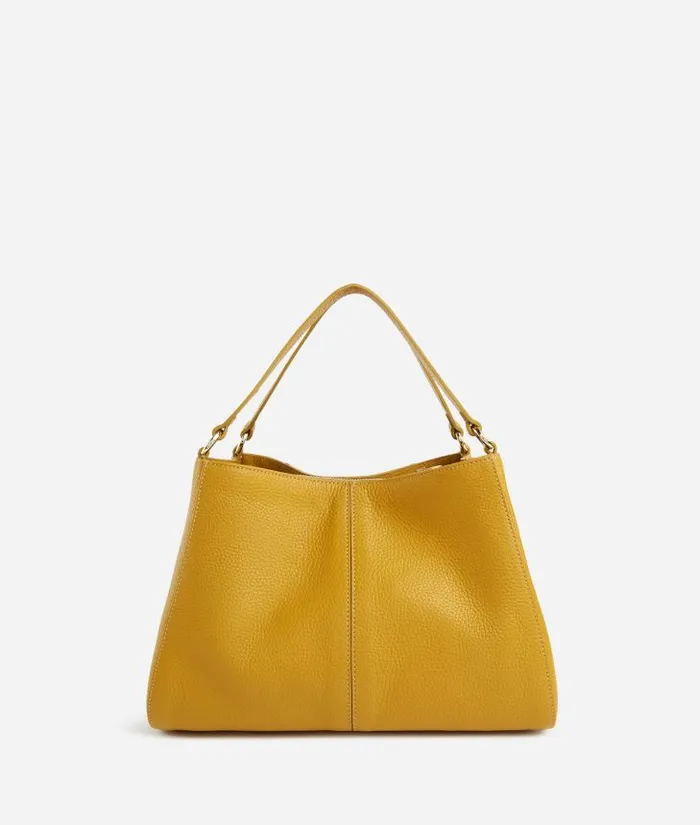 Woman Top Handle Bags Alviero Martini Universe Leather Bowler Bag With Crossbody Strap Oil Yellow